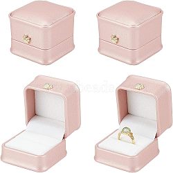 Nbeads PU Leather Ring Gift Boxes, with Golden Plated Iron Crown and Velvet Inside, for Wedding, Jewelry Storage Case, Pink, 5.85x5.8x4.9cm(LBOX-NB0001-03A)