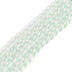 Glass Bead Strands, with Glitter Powder, Round, Pale Green, 10x9mm, Hole: 1.2mm, about 90pcs/strand, 31.81''(80.8cm)(X-GLAA-K068-01C-15)