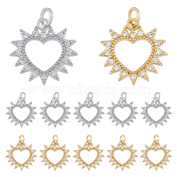 12Pcs 2 Colors Brass Micro Pave Clear Cubic Zirconia Pendants, with Jump Ring, Heart Charm, Mixed Color, 17x17x3mm, Hole: 3.5mm, 6pcs/color(KK-DC0003-34)