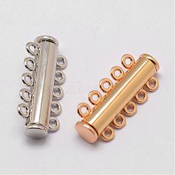 Alloy Magnetic Slide Lock Clasps, 5-Strand, 10-Hole, Tube, Mixed Color, 31x13.5x7mm, Hole: 2mm(PALLOY-P103-04)