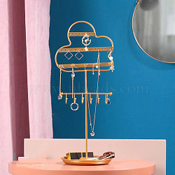 Cloud Shape Iron Jewelry Stand Holder, Storage Stand for Ring Earring Necklace Bracelet, for Home Desktop Decoration, Golden, 4x14x38cm(PW-WG45693-02)