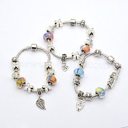 Mixed Style Alloy European Style Beads Bracelets, Resin Beads, with Rack Plating Brass Chain and Findings, Mixed Color, 190x3mm(BJEW-P049-19)
