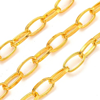 Iron Paperclip Chains, Flat Oval, Drawn Elongated Cable Chains, Unwelded, with Spool, Golden, 10x5x1.5mm, about 164.04 Feet(50m)/roll