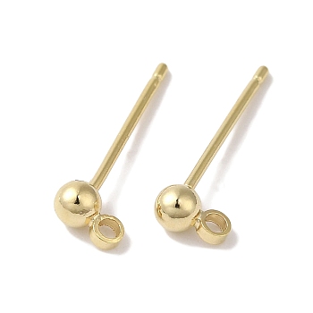 Brass Studs Earrings Finding, Lead Free & Cadmium Free, Round, Real 24K Gold Plated, 12x3mm, Hole: 1.2mm, Pin: 12x1mm