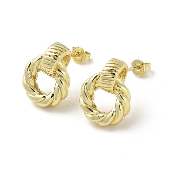 Twist Donut Rack Plating Brass Stud Earrings, Cadmium Free & Lead Free, Real 18K Gold Plated, 17.5x14mm