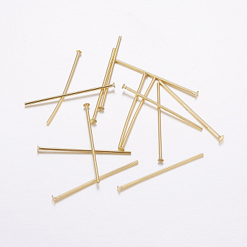 Brass Flat Head Pins, Long-Lasting Plated, Real 18K Gold Plated, Cadmium Free & Nickel Free & Lead Free, 25.5x0.6mm, Head: 2mm