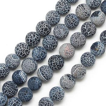 Natural Weathered Agate Bead Strands, Frosted, Dyed, Round, Gray, 4~4.5mm, Hole: 1mm, about 95pcs/strand, 14.6 inch