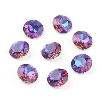Pointed Back & Back Plated Glass Rhinestone Cabochons, Grade A, Faceted, Flat Round, Violet Blue, 8x4.5mm