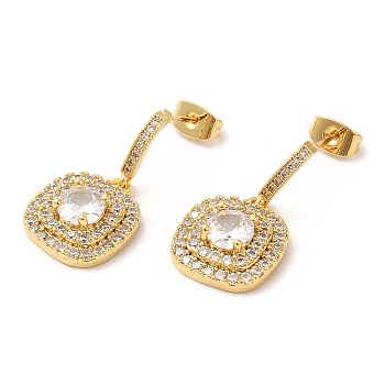Cubic Zirconia Rectangle Dangle Stud Earrings, Brass Earrings for Women, Golden, 25.5mm