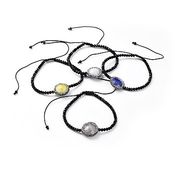 Faceted Rondelle Glass Braided Bead Bracelets, with Flat Round Electroplate Glass Beads, with Rhinestone, Nylon Thread Cord and Burlap Bag, Mixed Color, 2-1/8 inch~3-7/8 inch(5.5~10cm)