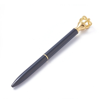 Golden Big Crown Pen, Rhinestones Crystal Turn Retractable Black Ink Ballpoint Pen, Stylish Office Supplies, Black, 14.15x0.85cm, Crown: 29x18.5mm