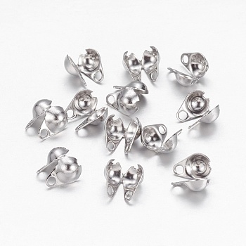 304 Stainless Steel Bead Tips, Calotte Ends, Clamshell Knot Cover, Stainless Steel Color, 6x4mm, Hole: 1mm