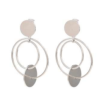 Brass Ear Studs, Round, Real Platinum Plated, 55x33.5mm