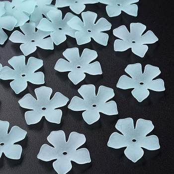 Transparent Acrylic Beads, Frosted, Flower, Cyan, 25.5x26.5x4.5mm, Hole: 2mm, about 900pcs/500g