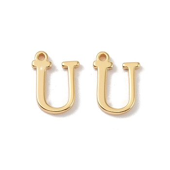 Brass Pendants, Real 18K Gold Plated, Letter U, 9.5x7x1.3mm, Hole: 0.8mm