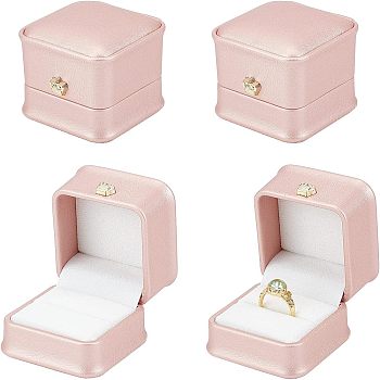 Nbeads PU Leather Ring Gift Boxes, with Golden Plated Iron Crown and Velvet Inside, for Wedding, Jewelry Storage Case, Pink, 5.85x5.8x4.9cm