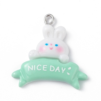 Opaque Resin Pendants, Rabbit Charms, with Platinum Tone Iron Loops, Rabbit, 29x29x5.5mm, Hole: 2mm