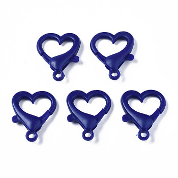 Opaque Acrylic Lobster Claw Clasps, Heart, Blue, 26.5x22x6.5mm, Hole: 3mm