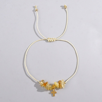 Bohemian Style Cross Natural Citrine Braided Beaded Bracelets for Women