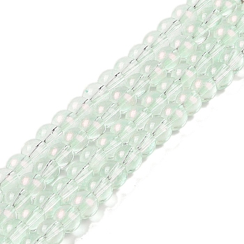 Glass Bead Strands, with Glitter Powder, Round, Pale Green, 10x9mm, Hole: 1.2mm, about 90pcs/strand, 31.81''(80.8cm)