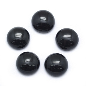 Natural Black Agate Cabochons, Half Round, 13.5~14x6~8mm