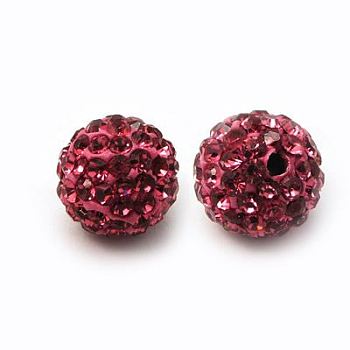 Polymer Clay Rhinestone Beads, Pave Disco Ball Beads, Grade A, Round, PP15, Fuchsia, 10mm, Hole: 1.8~2mm