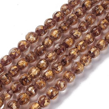 Handmade Gold Sand Lampwork Beads Strands, Round, Sienna, 10.5x9.5mm, Hole: 1.6mm, about 30pcs/strand, 11.26 inch(28.6cm)