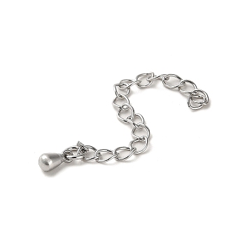 Rack Plating Brass Curb Chain Extender, End Chains with Teardrop Drop, Real Platinum Plated, 56mm