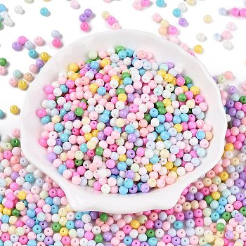 Opaque Baking Painted Glass Beads, Round, Mixed Color, 4~4.5x3.5~4mm, Hole: 0.9~1mm, about 4500pcs/pound