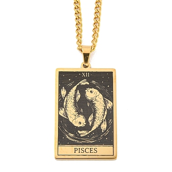 304 Stainless Steel Tarot Pendant Necklaces, Cable Chain Necklaces, Pisces, 23.23~24.21 inch(59~61.5cm)