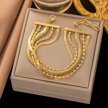 304 Stainless Steel Chains Multi-strand Bracelet for Women, Golden, Oval, 6-7/8 inch(17.5cm)
