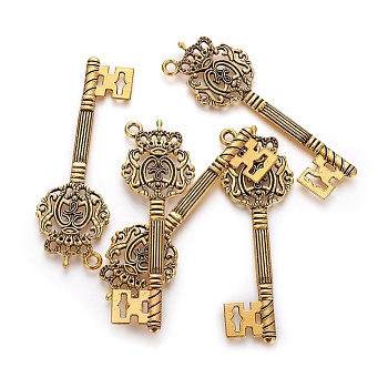 Tibetan Style Zinc Alloy Key Big Pendants, Lead Free,  Cadmium Free and Nickel Free, Antique Golden, 70x22.5x2mm, Hole: 3mm