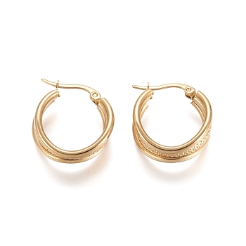 304 Stainless Steel Triple Hoop Earrings, Hypoallergenic Earrings, Multi-Layer Earrings, Textured, Ring, Golden, 20x9mm, Pin: 1x0.6mm