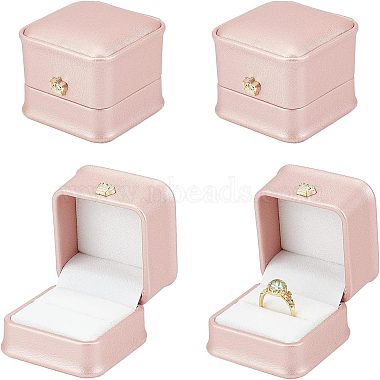 Pink Square Imitation Leather Ring Box