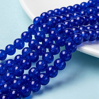 8mm Blue Round Crackle Glass Beads