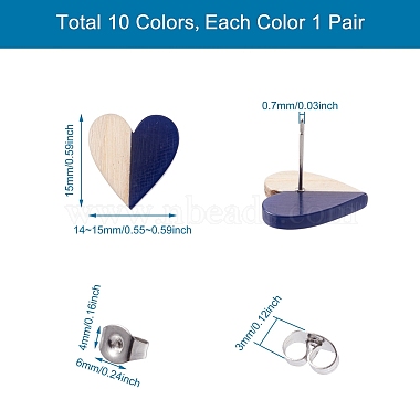 fashewelry 10 пара 10 цветная фурнитура для сережек-пусетов из прозрачной смолы и дерева(DIY-FW0001-08)-3