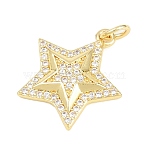 Brass Micro Pave Clear Cubic Zirconia Pendants, Star Charms, Cadmium Free & Lead Free, Real 18K Gold Plated, 18.5x17x3mm, Hole: 3mm(KK-D258-16G)