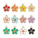 72Pcs 12 Colors Eco-Friendly Zinc Alloy Pendants, with Enamel, Cadmium Free & Nickel Free & Lead Free, 5- Petal Flower, Light Gold, Mixed Color, 16x13x3mm, Hole: 1.8mm, 6pcs/color(FIND-CD0001-20)