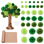 30Pcs 15 Styles Paper Flowers Ball for Party Wedding Home Outdoor Decoration, with Polyester Cord, 100Pcs Double-Sided Adhesive Acrylic Sticker and 1Roll Gift Wrapping Paper, Green, 105x25x3mm(AJEW-DR0002-60)
