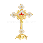 Religion Alloy Enamel Crucifix Cross Statue Display Decorations, for Home Office Desktop Decoration, Golden, White, 130x71x209mm(DJEW-WH0043-105C)