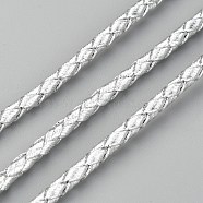 Braided PU Leather Cords, Round, Silver, 4mm, about 2.19 Yards(2m)/Strand(WL-WH0005-002C)