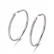 304 Stainless Steel Big Hoop Earrings, with Polymer Clay Rhinestone, Crystal, Stainless Steel Color, 55.5x54x3mm, Pin: 0.7x1mm(EJEW-L232-036G-P)