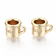 Brass Charms, Nickel Free, Cup with Cafe, Real 18K Gold Plated, 6.5x10x7mm, Hole: 1x2mm(KK-S360-030-NF)