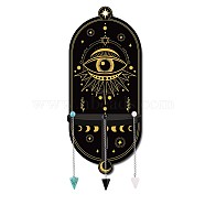 DIY Oval Poplar Wood Wall Display Stand Decorations, with Natural Black Stone & Synthetic Turquoise & Glass Dowsing Pendulum Pendants and Iron Screw, Eye Pattern(DJEW-CN0001-19D)