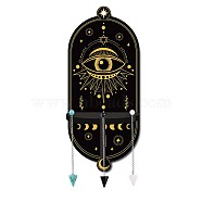 CREATCABIN DIY Oval Poplar Wood Wall Display Stand Decorations, with Natural Black Stone & Synthetic Turquoise & Glass Dowsing Pendulum Pendants and Iron Screw, Eye Pattern(DJEW-CN0001-19D)