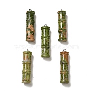Natural Unakite Pendants, Bamboo Stick Charms, with Stainless Steel Color Tone 304 Stainless Steel Loops, 45x12.5mm, Hole: 2mm(G-I340-A05)