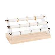 Wood & Acrylic Ring Display Risers, 3-Tier Detachable Finger Ring Organizer Holder, with Velvet, White, Finished Product: 22x10.5x10cm, 6pcs/set(RDIS-WH0001-30)