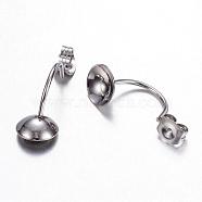 304 Stainless Steel Stud Earring Settings, Stainless Steel Color, Tray: 7mm, 24x8x3.5mm, Pin: 1mm(STAS-N0006-01P)