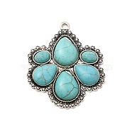 Retro Alloy Pendants, with Synthetic Turquoise, Flower Charms, Antique Silver, 47.5x40x5.5mm, Hole: 2.5mm(TIBEP-L020-09AS)