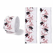 Christmas Theme Polyester Imitation Linen Wrapping Ribbon, for Crafts Decoration, Floral Bows Craft, Red, Snowman Pattern, 2-1/2 inch(62mm), about 6.56 Yards(6m)/Roll(SRIB-P020-01B)